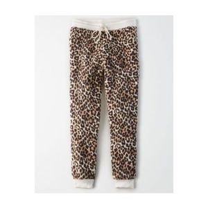 American Eagle Cheetah Print Sherpa Joggers L NWT